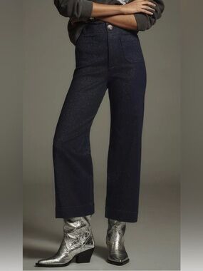 NEW - Maeve Colette Sparkle Denim Wide-Leg Pant - Size 31/12